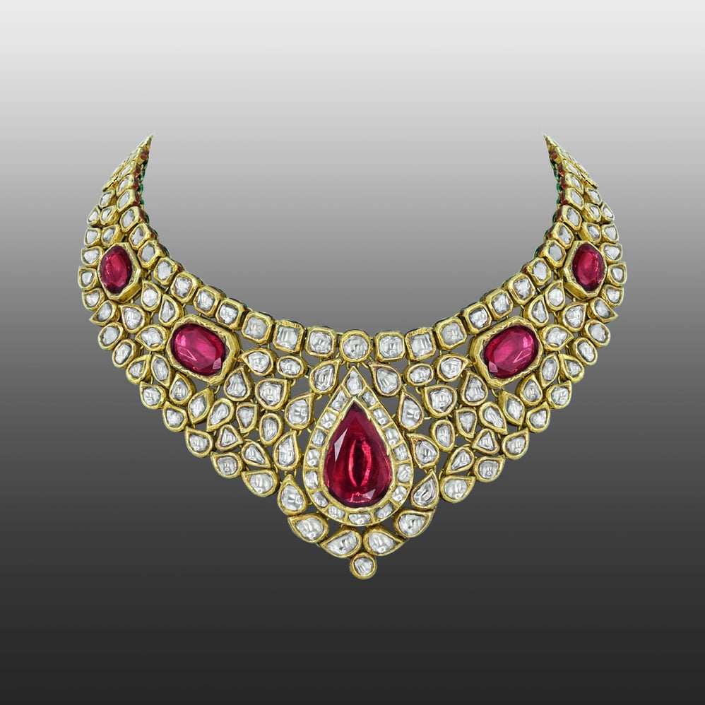 Regal Polki Necklace with Red Stone and Opulent Design